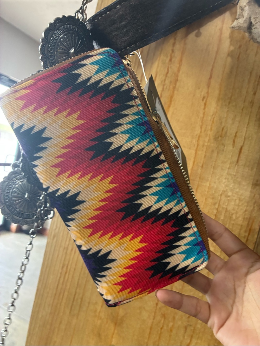 Aztec-Pattern Zip Wallet in Multicolor - Stylish Geometric Design